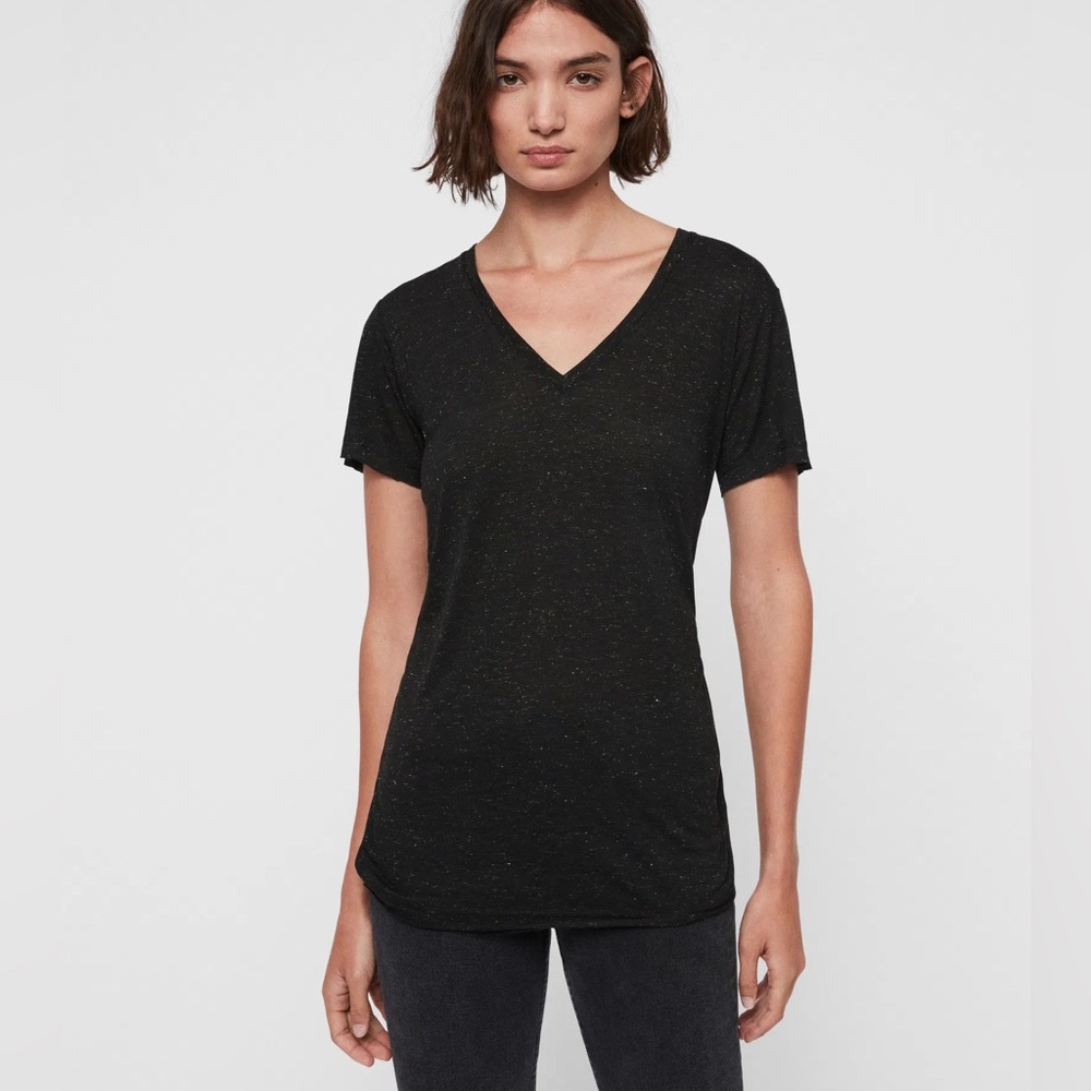 NWT AllSaints Emelyn Shimmer Tee in Black Size Medium